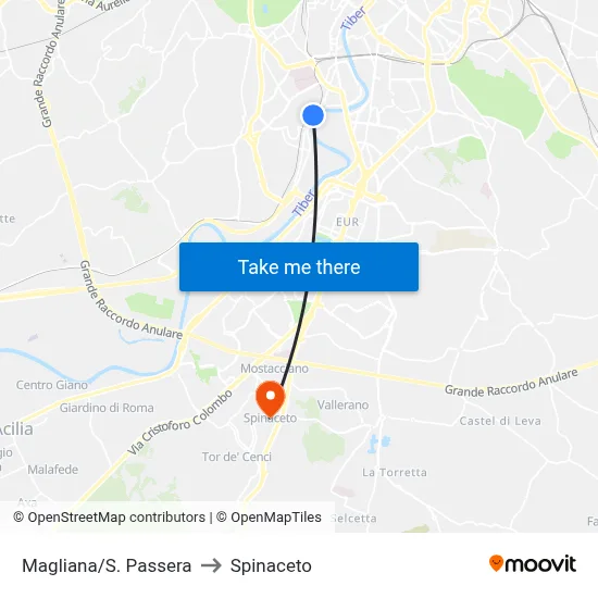 Magliana/St. Passera to Spinaceto map
