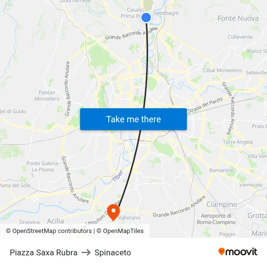 Piazza Saxa Rubra to Spinaceto map