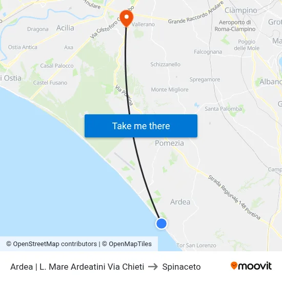 Ardea | Ardeatini Seafront Chieti Street to Spinaceto map