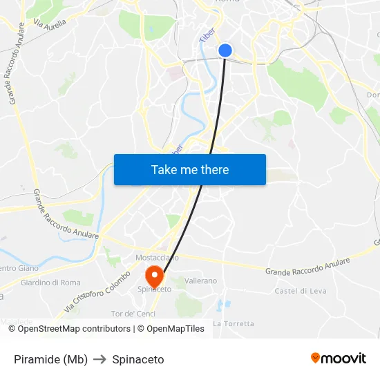 Pyramid (Metro) to Spinaceto map