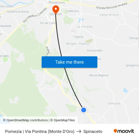 Pomezia | Via Pontina (Monte D'Oro) to Spinaceto map