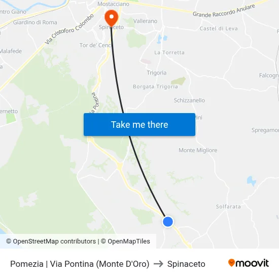 Pomezia | Via Pontina (Monte D'Oro) to Spinaceto map