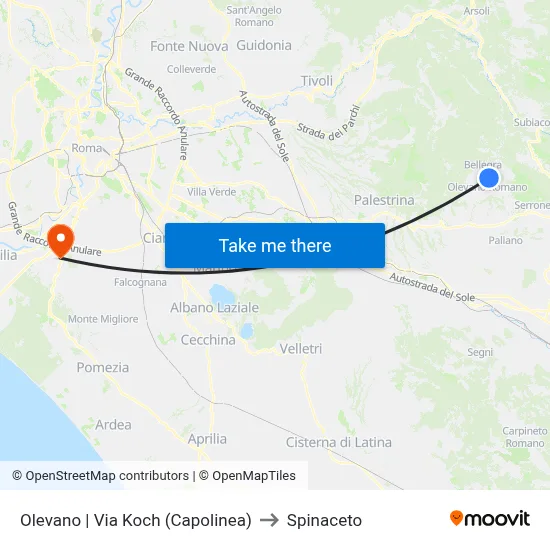 Olevano | Via Koch (Terminal) to Spinaceto map
