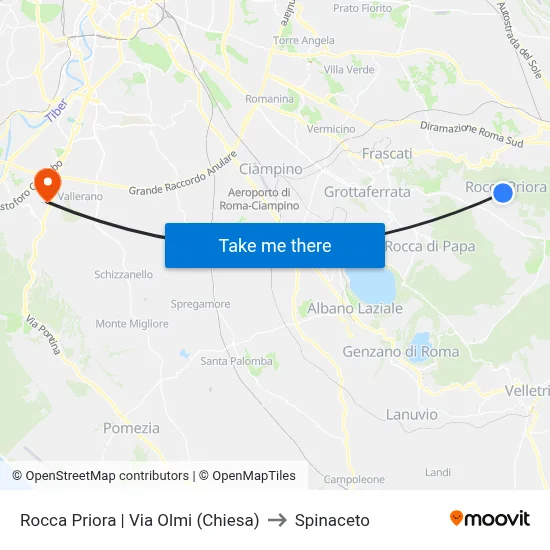 Rocca Priora | Via Olmi (Church) to Spinaceto map