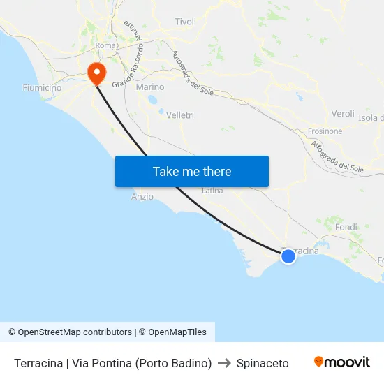 Terracina - Via Pontina (Porto Badino) to Spinaceto map