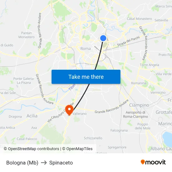 Bologna (Mb) to Spinaceto map