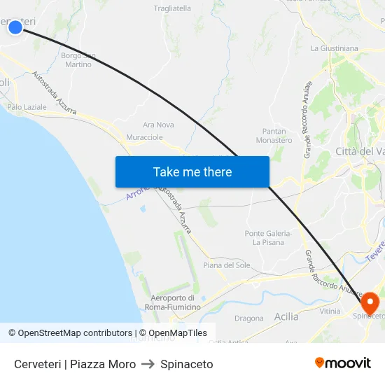 Cerveteri | Piazza Moro to Spinaceto map