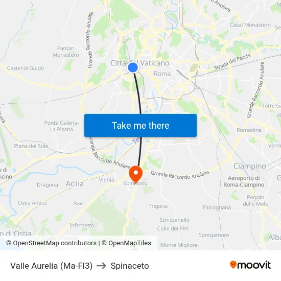 Valle Aurelia (Ma-Fl3) to Spinaceto map