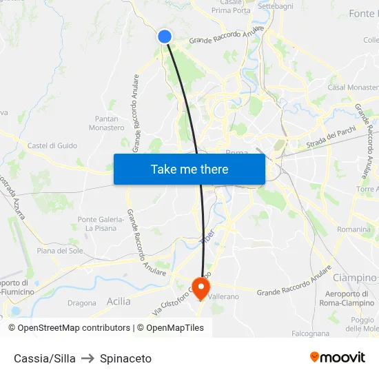 Cassia/Silla to Spinaceto map