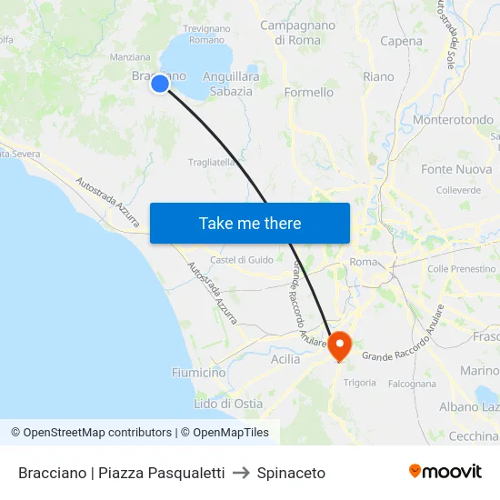 Bracciano | Piazza Pasqualetti to Spinaceto map