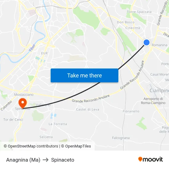 Anagnina Metro to Spinaceto map