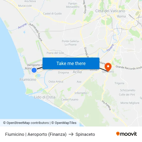 Fiumicino | Aeroporto (Finanza) to Spinaceto map