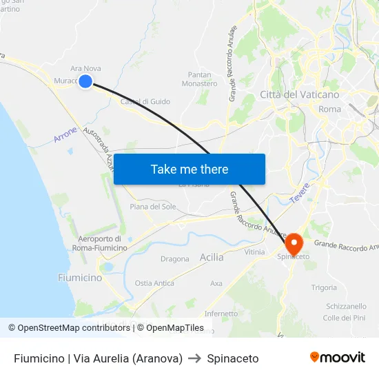 Fiumicino | Via Aurelia (Aranova) to Spinaceto map