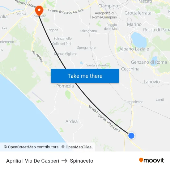 Aprilia | Via De Gasperi to Spinaceto map