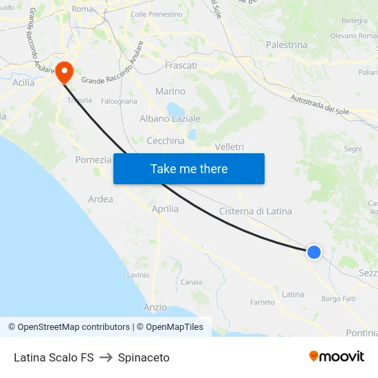 Latina Scalo FS to Spinaceto map