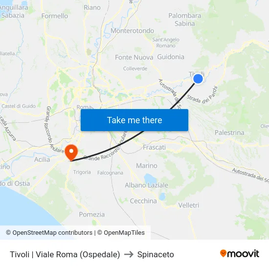 Tivoli | Viale Roma (Ospedale) to Spinaceto map