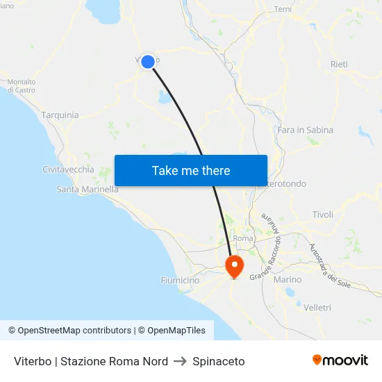 Viterbo | Stazione Roma Nord to Spinaceto map