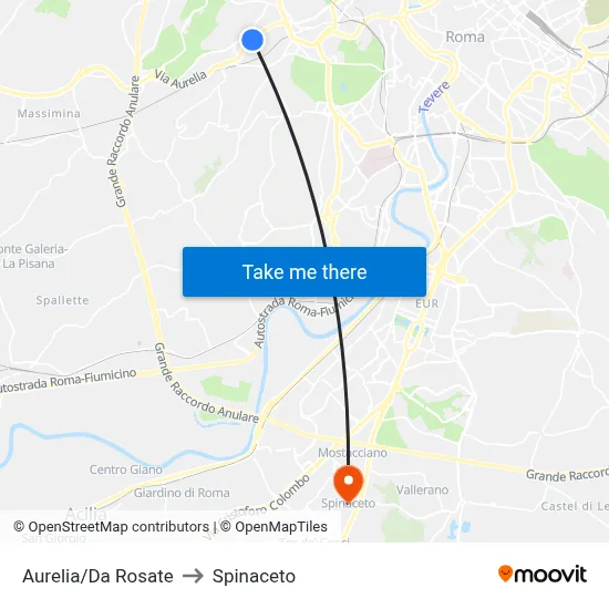 Aurelia/Da Rosate to Spinaceto map
