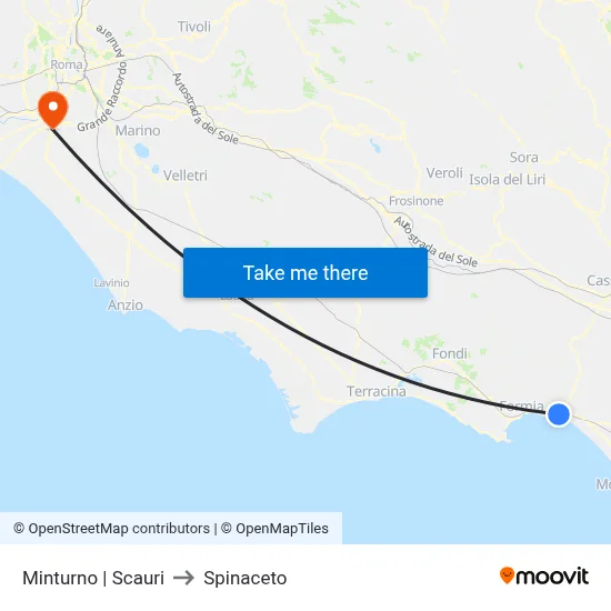 Minturno Scauri to Spinaceto map