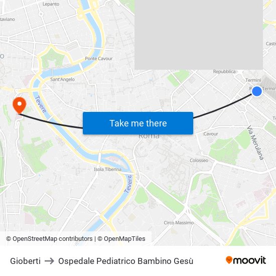 Gioberti to Ospedale Pediatrico Bambino Gesù map