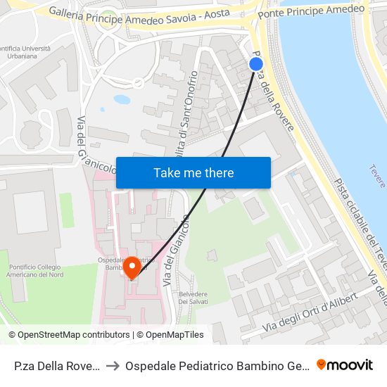 P.za Della Rovere to Ospedale Pediatrico Bambino Gesù map