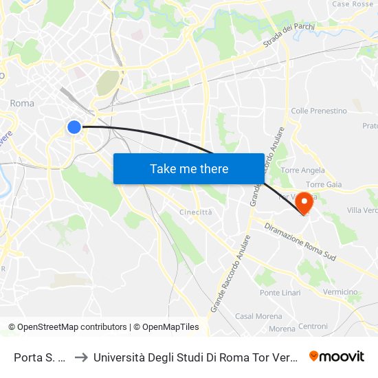 Porta S. Giovanni to Università Degli Studi Di Roma Tor Vergata - Facoltà Di Economia map