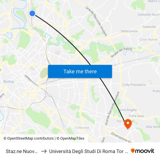 Staz.ne Nuovo Salario (Fl1) to Università Degli Studi Di Roma Tor Vergata - Facoltà Di Economia map