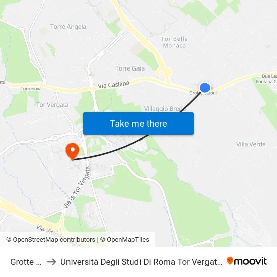 Grotte Celoni to Università Degli Studi Di Roma Tor Vergata - Facoltà Di Economia map