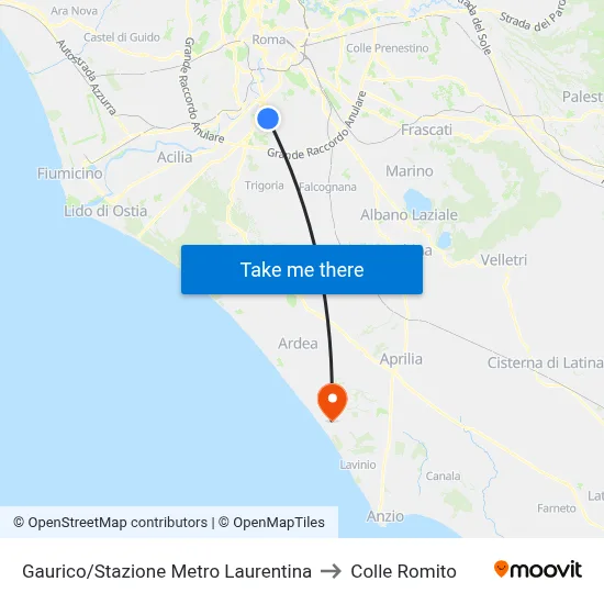 Gaurico/Laurentina Metro Station to Colle Romito map