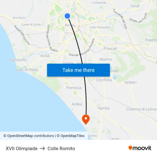 XVII Olympics to Colle Romito map