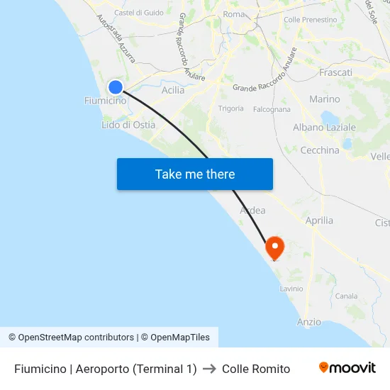 Fiumicino | Airport (Terminal 1) to Colle Romito map