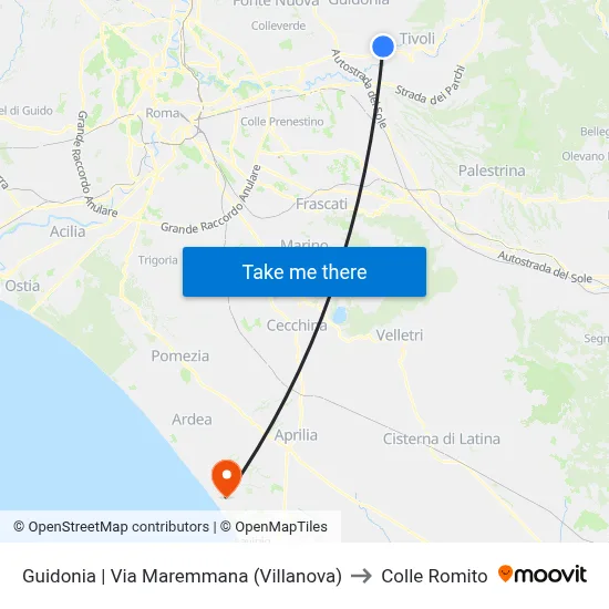 Guidonia | Maremmana Street (Villanova) to Colle Romito map