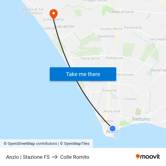 Anzio | Railway Station to Colle Romito map