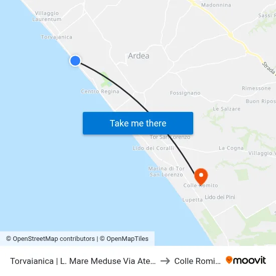 Torvaianica | Meduse Seafront Athens Street to Colle Romito map