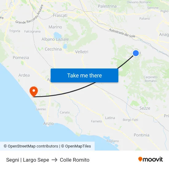 Segni Largo Sepe to Colle Romito map