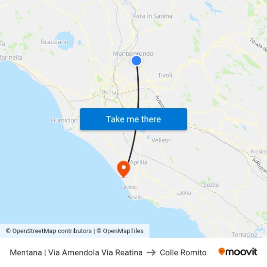 Mentana | Amendola Street Reatina Street to Colle Romito map