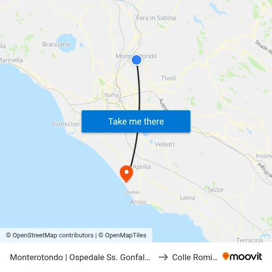 Monterotondo | SS Gonfalone Hospital to Colle Romito map