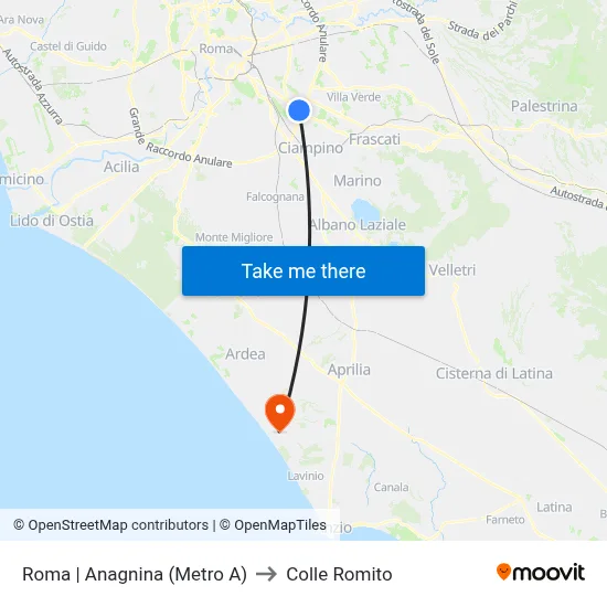 Rome | Anagnina (Metro A) to Colle Romito map