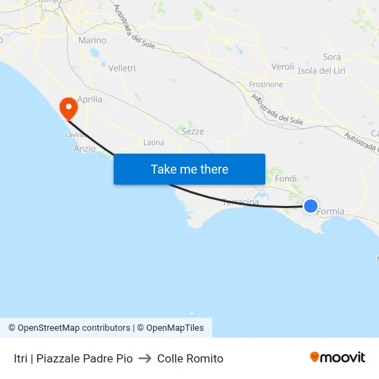 Itri | Father Pio Square to Colle Romito map