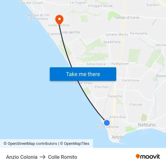 Anzio Colonia to Colle Romito map
