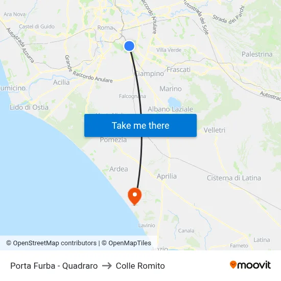 Porta Furba - Quadraro to Colle Romito map