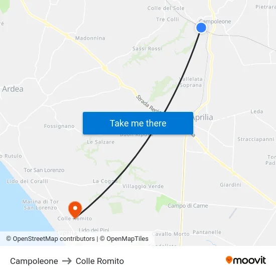 Campoleone to Colle Romito map