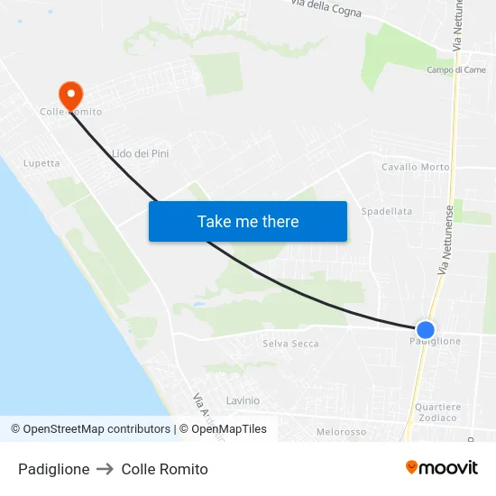 Padiglione to Colle Romito map