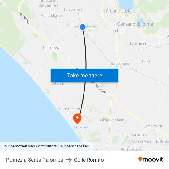 Pomezia-Santa Palomba to Colle Romito map