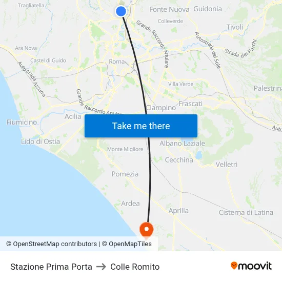 Prima Porta Station to Colle Romito map