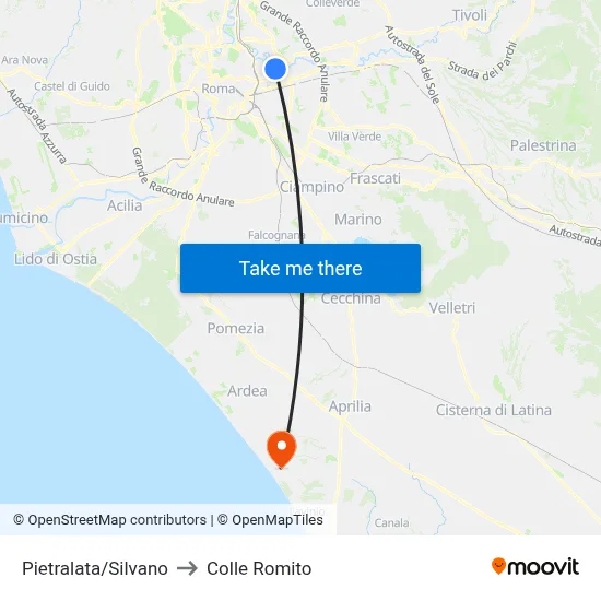 Pietralata/Silvano to Colle Romito map