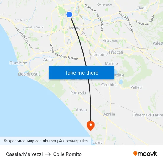 Cassia/Malvezzi to Colle Romito map