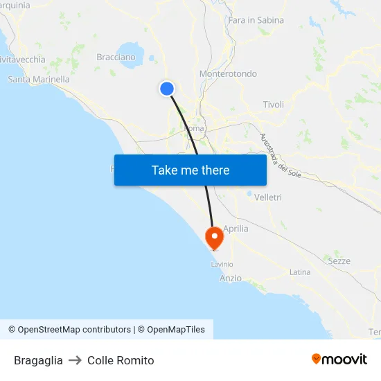 Bragaglia to Colle Romito map