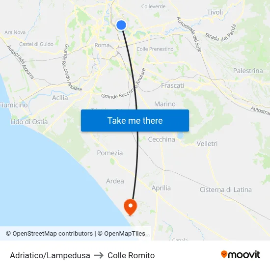 Adriatico/Lampedusa to Colle Romito map