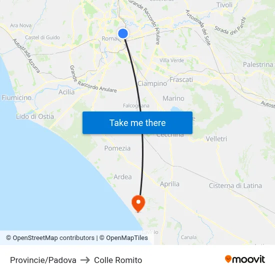 Provincie/Padova to Colle Romito map